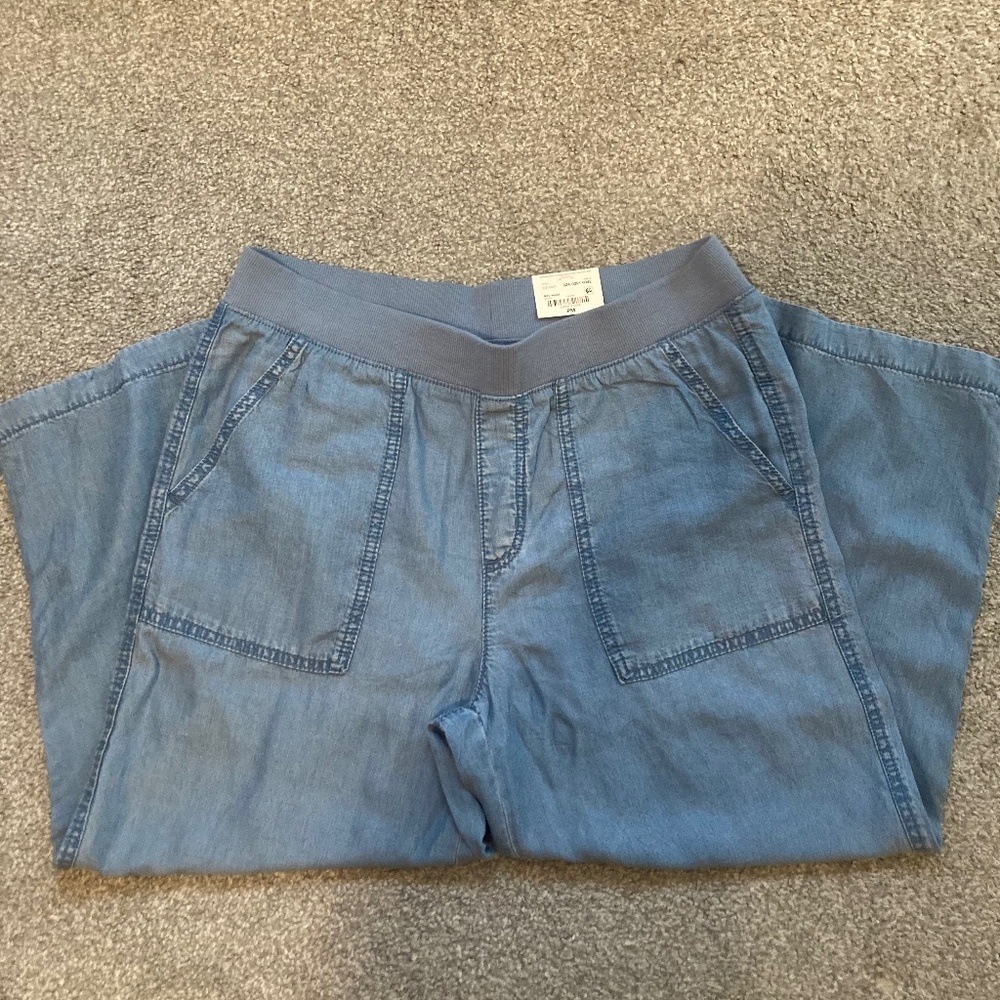 St John’s Bay Chambray Linen Cropped Pants Size PM Petite Medium NWT